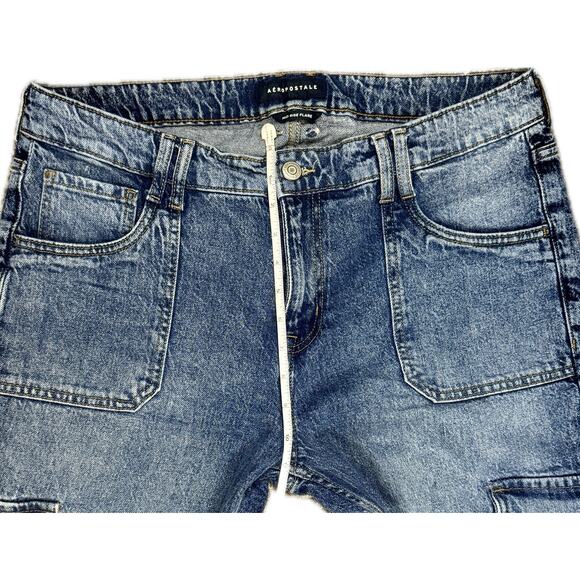 Aeropostale Women’s Mid Rise Flare Cargo Jeans Blue Denim Y2K Wide Leg Pants 14 - Picture 7 of 10